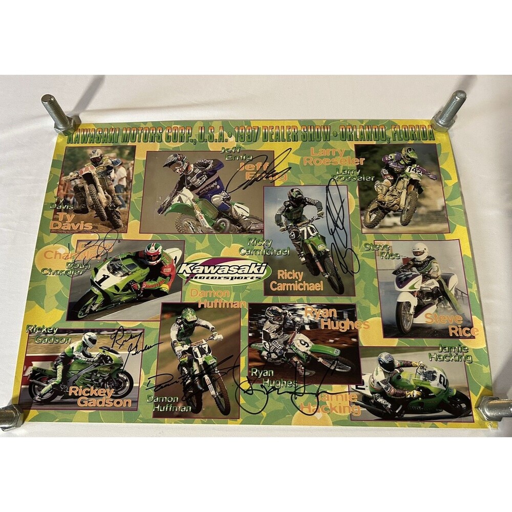 Rare 1997 Kawasaki Race Team Autographed Poster Dealer Exclusive SEE PICS